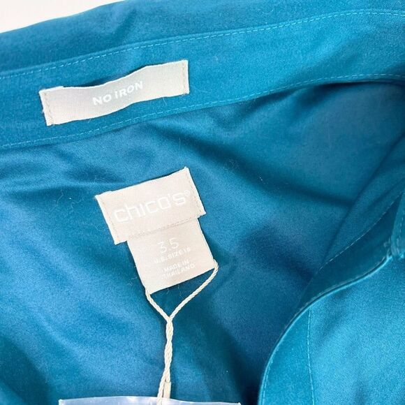 Chico's No Iron Button Up Shirt Womens Large Blue Wrinkle Free Collared Top New - Picture 3 of 9
